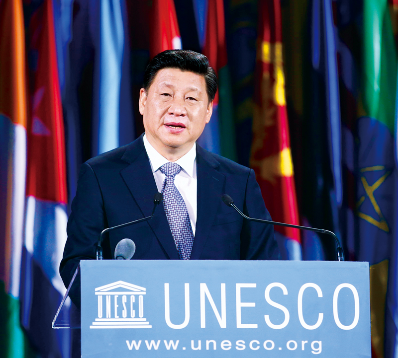 2014年3月27日,国家主席习近平在巴黎联合国教科文组织总部发表重要演讲。